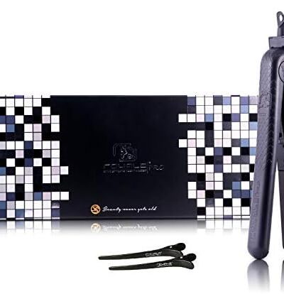 Royale Ionic Flat Iron Luxury Ceramic Tourmaline 2 in 1 Hair Straightener & Curler + Predire Robe – Single Pass, Floating Plates, Anti-Frizz 1″ (Black)