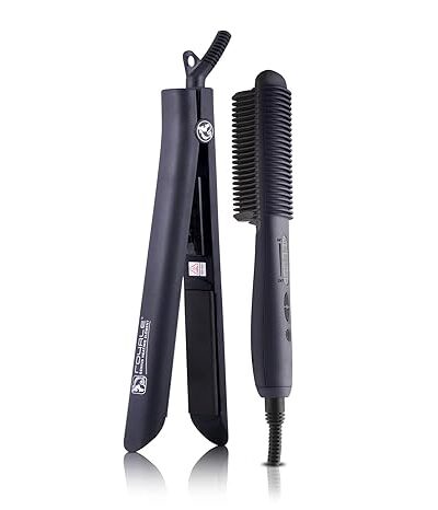 Royale Platinum Genius Heating Element Flat Iron Luxury Ceramic Tourmaline 2 in 1 Hair Straightener/Curler (Duet- Black)