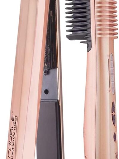 Royale Platinum Genius Heating Element Flat Iron Luxury Ceramic Tourmaline 2 in 1 Hair Straightener/Curler (Duet- Rose Gold)