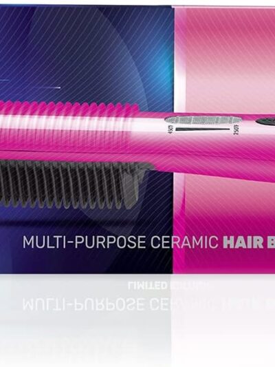 Royale Luxury Ceramic Hair Straightener Brush – Genius Heating Element, Ionic Technology (Sparkling Hot Pink)