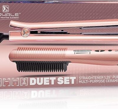 Royale Platinum Genius Heating Element Flat Iron Luxury Ceramic Tourmaline 2 in 1 Hair Straightener/Curler (Duet- Rose Gold)