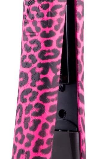 Royale Ionic Flat Iron Luxury Ceramic Tourmaline 2 in 1 Hair Straightener & Curler + Predire Robe – Single Pass, Floating Plates, Anti-Frizz 1″ (Hot Pink Leopard)