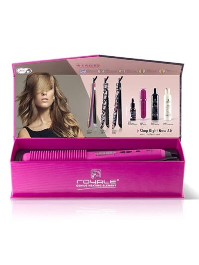 Royale Luxury Ceramic Hair Straightener Brush – Genius Heating Element, Ionic Technology (Hot Pink)