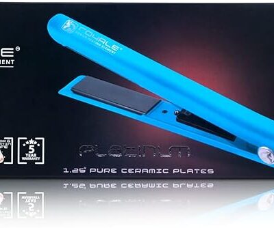 Royale Platinum Genius Heating Element Flat Iron Luxury Ceramic Tourmaline 2 in 1 Hair Straightener/Curler (Baby Blue)