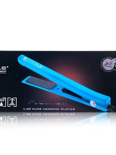 Royale Platinum Genius Heating Element Flat Iron Luxury Ceramic Tourmaline 2 in 1 Hair Straightener/Curler (Baby Blue)