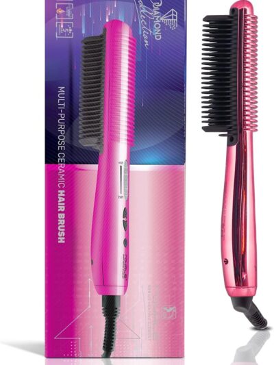 Royale Luxury Ceramic Hair Straightener Brush – Genius Heating Element, Ionic Technology (Sparkling Hot Pink)