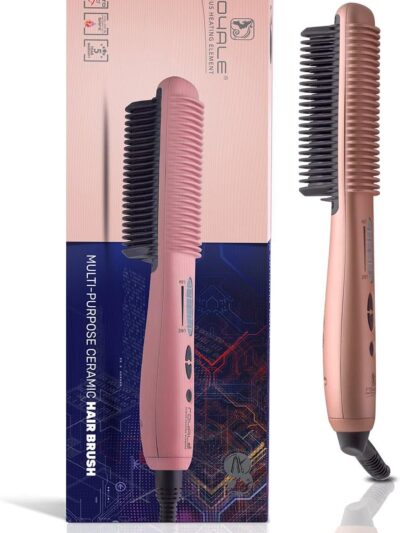 Royale Luxury Ceramic Hair Straightener Brush – Genius Heating Element, Ionic Technology (Rose Gold)