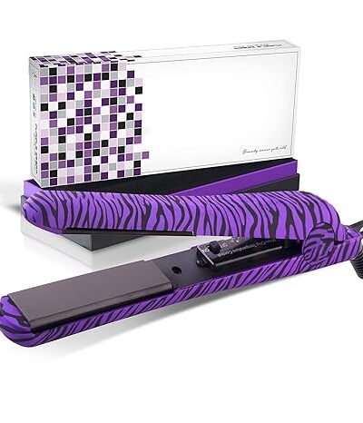 Royale 100% Ceramic Tourmaline Ionic Flat Iron | 2-in-1 Straightener and Curler | Single Pass Floating Plates | Ion Tech Anti-Static & Anti-Frizz – 1.25″ Purple Zebra Soft Touch