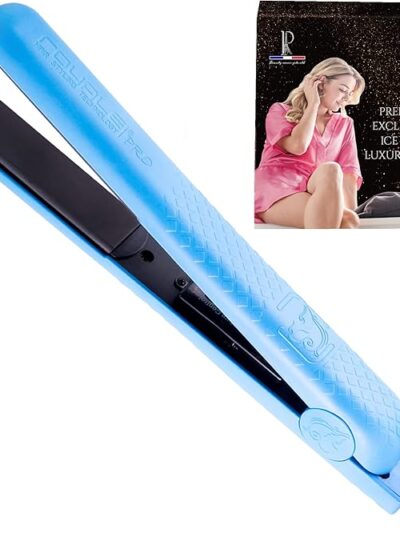 Royale Ionic Flat Iron Luxury Ceramic Tourmaline 2 in 1 Hair Straightener & Curler + Predire Robe – Single Pass, Floating Plates, Anti-Frizz 1″ (Baby Blue)