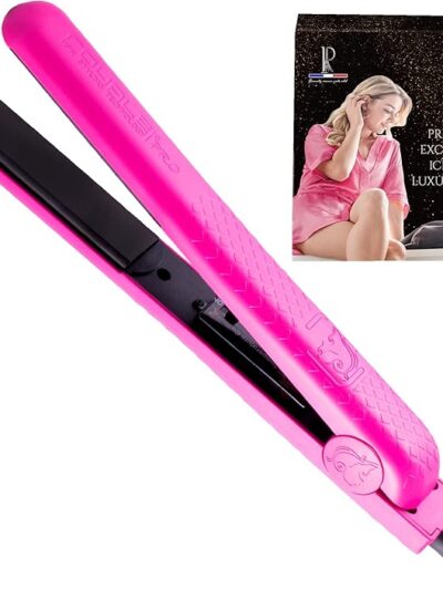 Royale Ionic Flat Iron Luxury Ceramic Tourmaline 2 in 1 Hair Straightener & Curler + Predire Robe – Single Pass, Floating Plates, Anti-Frizz 1″ (Pink)