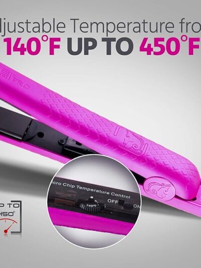 Royale Ionic Flat Iron Luxury Ceramic Tourmaline 2 in 1 Hair Straightener & Curler + Predire Robe – Single Pass, Floating Plates, Anti-Frizz 1″ (Pink)