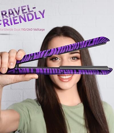 Royale 100% Ceramic Tourmaline Ionic Flat Iron | 2-in-1 Straightener and Curler | Single Pass Floating Plates | Ion Tech Anti-Static & Anti-Frizz – 1.25″ Purple Zebra Soft Touch