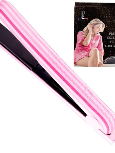 Royale Ionic Flat Iron Luxury Ceramic Tourmaline 2 in 1 Hair Straightener & Curler + Predire Robe – Single Pass, Floating Plates, Anti-Frizz 1″ (Candy Stripes)