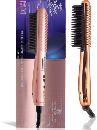 Royale Luxury Ceramic Hair Straightener Brush – Genius Heating Element, Ionic Technology (Sparkling Rose Gold)